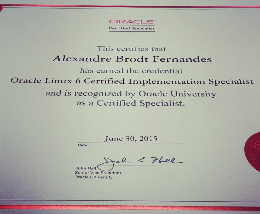 Certificado Oracle Linux 6, 2015